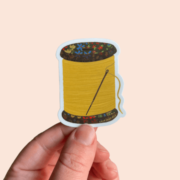 Laurenspired - Yellow Spool of Thread Vinyl Sticker - white background / matte finish