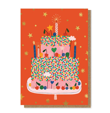 Daria Solak Illustrations - Celebration Cake Greeting Card with gold foil