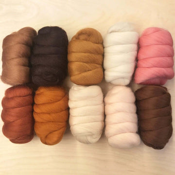 Mixed Bag of Dyed Merino Wool Tops - ALL CREATURES GREAT AND SMALL - Total weight 250 grams - (contains 10 colours - 25g per colour)