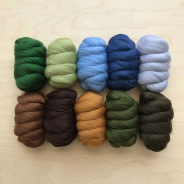 Mixed Bag of Dyed Merino Wool Tops - COUNTRY GARDEN - Total weight 250 grams - (contains 10 colours - 25g per colour)