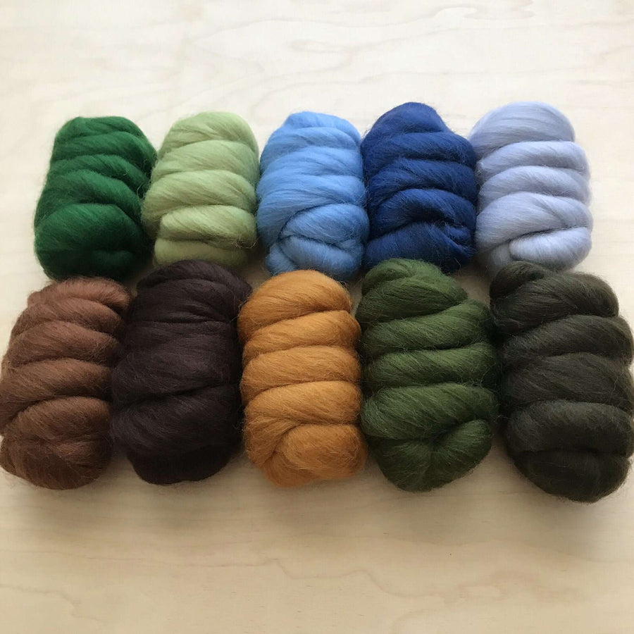 Mixed Bag of Dyed Merino Wool Tops - COUNTRY GARDEN - Total weight 250 grams - (contains 10 colours - 25g per colour)